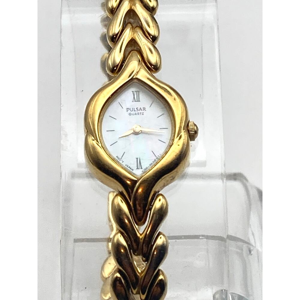 VTG Pulsar V150-5C50 Womens Dress Watch 16mm - New Battery - MOP Face Wrist 6.5"